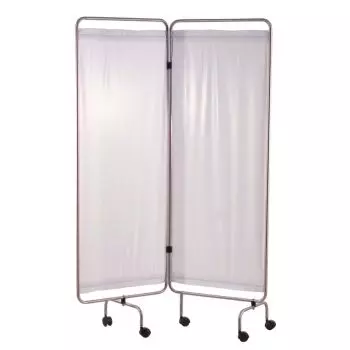 stainless steel Screen with 2 panels and tight white curtains  Holtex