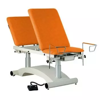 Examination couch with electric height adjustment, 3 sections with pair of leg rests Carina Ovalia 13