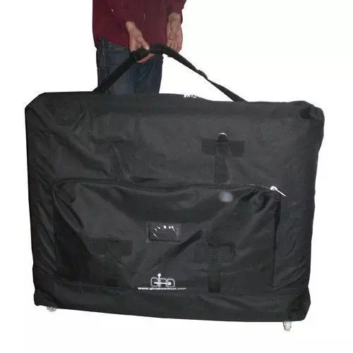Massage table carrying case with wheels