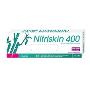 50 Examination Gloves Nitrile powder free non sterile extra-long cuffs 400 Nitriskin LCH