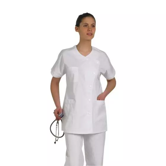 Women's Medical Tunic Taffa white with white piping Mulliez