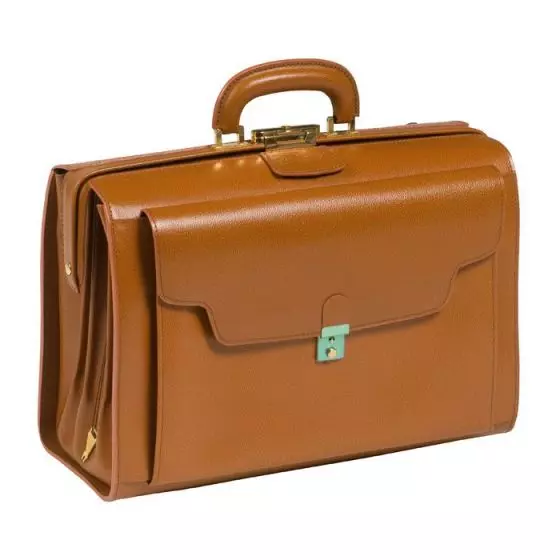 Brown leather briefcase Standing Deboissy 