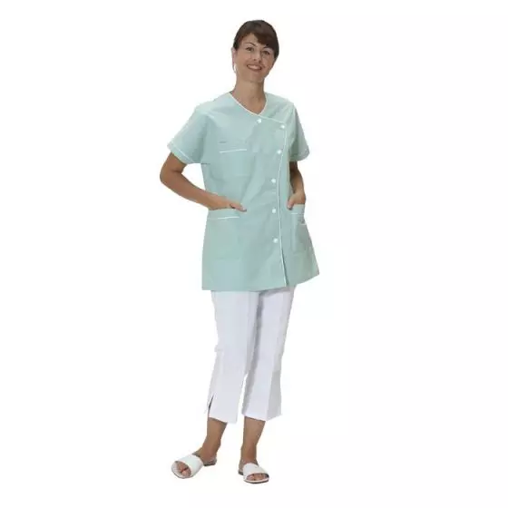 Women's Medical Tunic Taffa green with white piping Mulliez