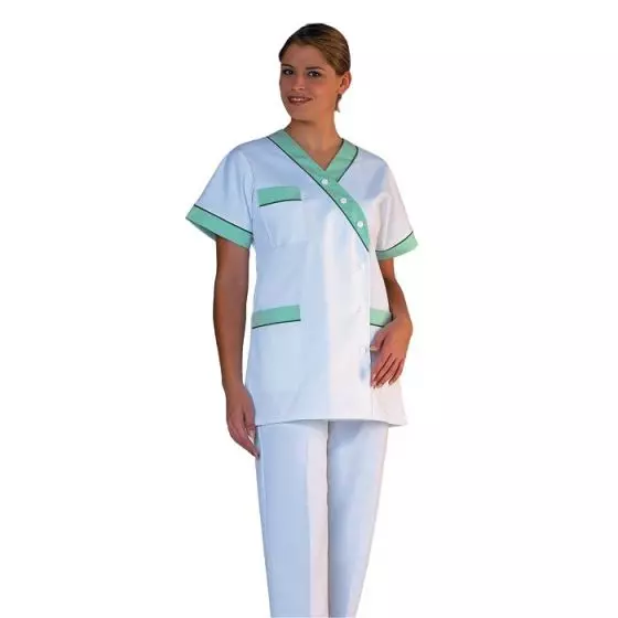 Women's Medical Tunic Timme white with green piping Mulliez