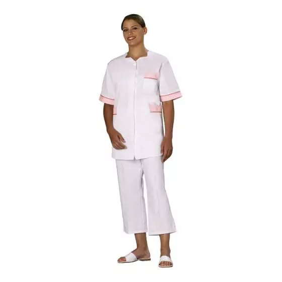 Woman's medical white coat Tivry pink piping Mulliez