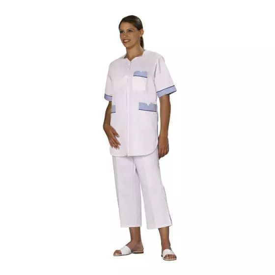 Woman's medical coat Tivry blue piping Mulliez